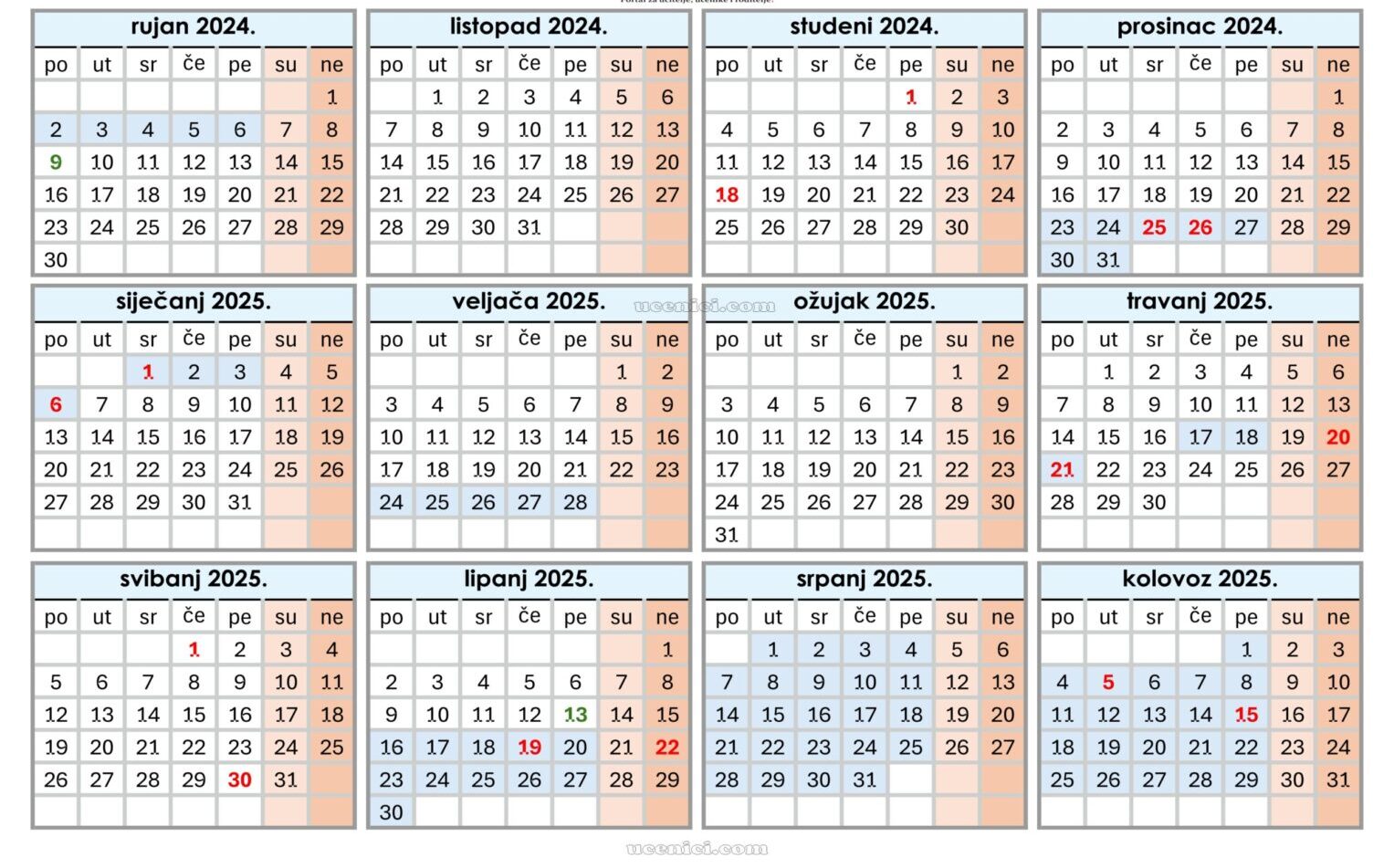 Školski kalendar 2024./2025.